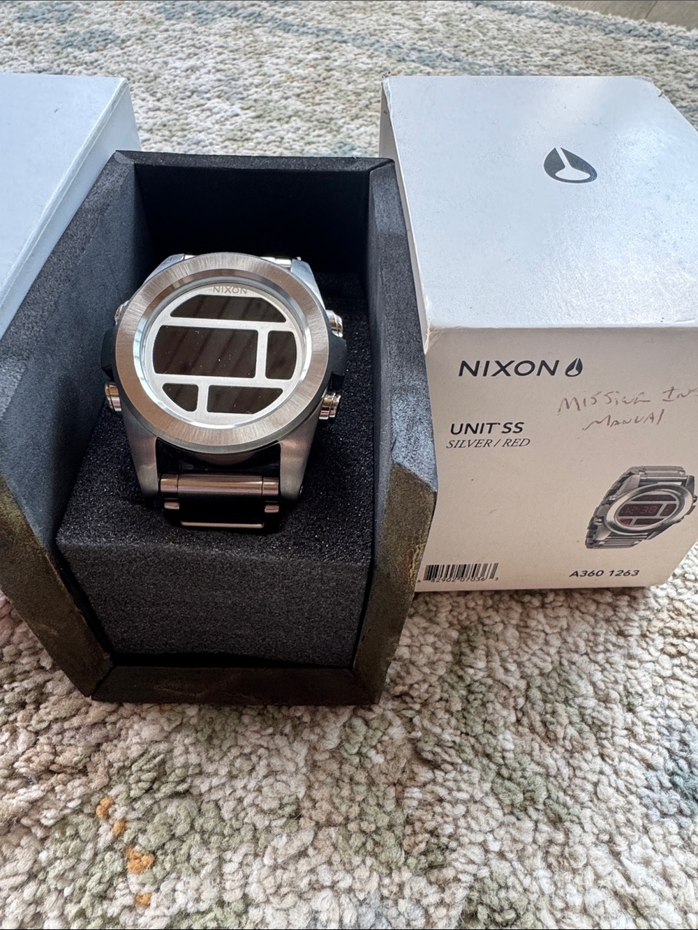 Nixon Unit SS Digital Watch in Silver and Red New In Box